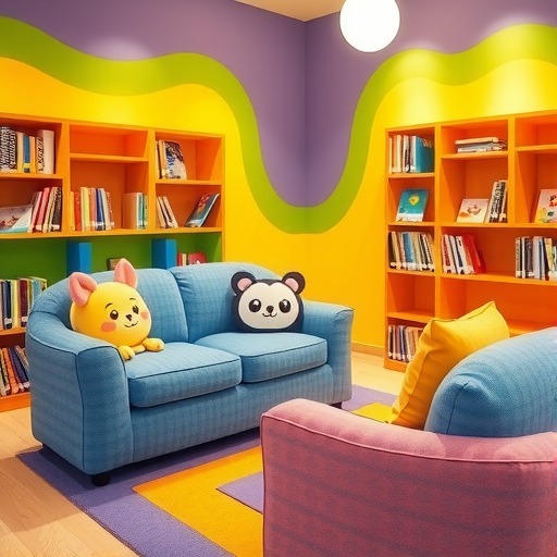 阅读环境新体验：潍坊新村街道少儿阅览室卡通沙发定制方案(图1)