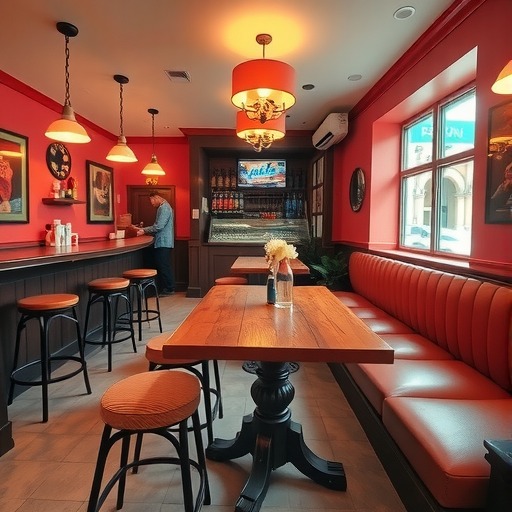 美式奶茶店，高脚凳与舒适的卡座沙发组合的···(图2)