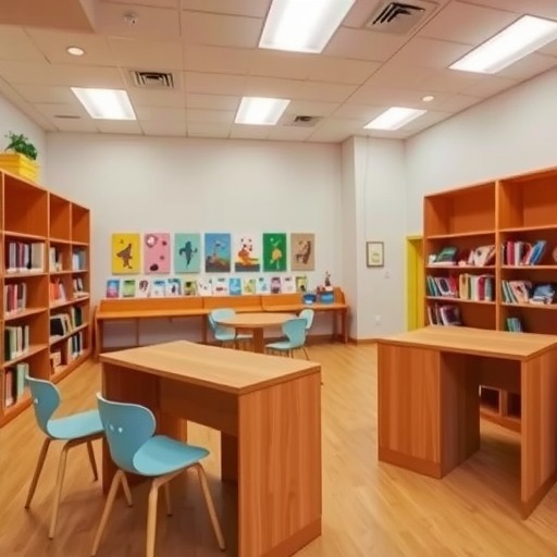 为静安区小学图书馆量身定做L型前台(图1)