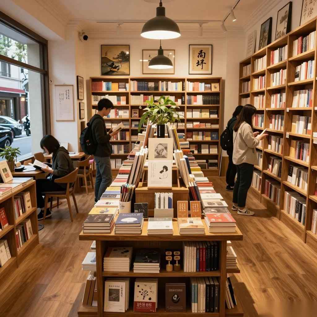 定制主题书店木制中岛台，聚焦平凉路街道需求